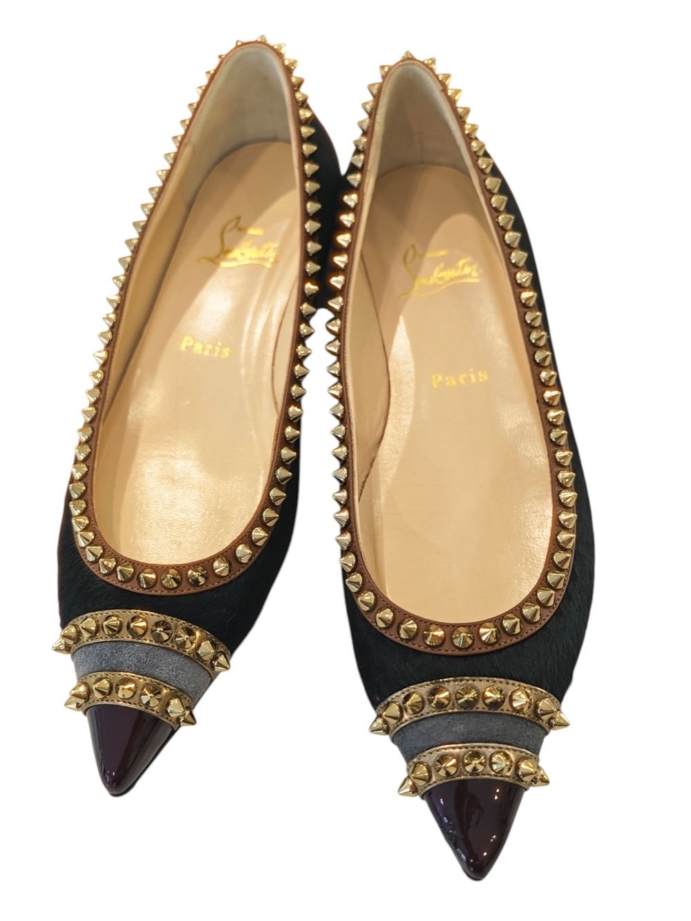 Christian Louboutin Multicolor Calf Hair And Suede Spiked Malabar Hill Ballet Fl